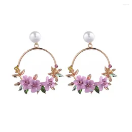 Stud Earrings 2024 Summer Big Circle Flower Soft Pearl Cherry Blossoms Long For Women Girl