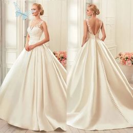 Atin A Line Wedding Dresses Sexy Open Back Lace Appliqued Modern Boho Garden Robes De Mariee Sweep Train Buttons Simple Bridal YD