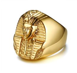 Pharaoh Shaped Rings for Men Gold Tone Stainless Steel Rock Punk Ancient Egypt Male Finger Ring Accessories6969626