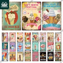 Curtains Putuo Decor Summer Dessert Sign Vintage Tin Poster Metal Sign Metal Plate Retro Style Wall Decor Kitchen Cafe Home Decoration