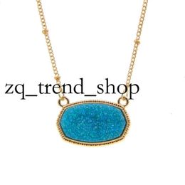 Pendant Necklaces Resin Oval Druzy Necklace Gold Color Chain Drusy Hexagon Style Luxury Designer Brand Fashion Jewelry for Women 341