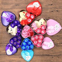 Box Valentine's Flower Gift Soap Gifts Mother's Day Roses Soaps Flowers Case Little Bear Rose Heart-shaped Iron Boxes TH1377 s s s es