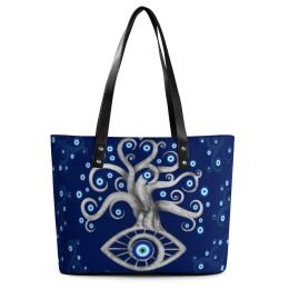 Bags Greek Evil Eye Art Handbags Amulet Tree Print Fashion Shoulder Bag Grocery PU Leather Tote Bag Ladies Designer Shopper Bags