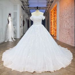 Hire Lnyer Off The Shoulder Short Sleeve Sweetheart Neck Beading Sequins Appliques Lace Pearls Flowers Ball Gown Wedding Dresses Real Office Photos Video