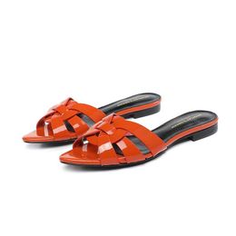 Size 34-44 Women's Flat Comfortable Slippers Pointed Patent Leather Open Toe Sandals Office Outdoor Flip-Flops Casual Flat Shoes