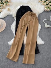 Women's Pants SsTss Chinese Vintage Style Trousers Solid Colour High Waist Wide Leg Full Length Casual Female Straight Bottoms