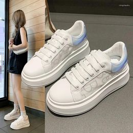 Casual Shoes Leisure Chunky Sneakers Women Autumn PU High Heels Round Toe Flat Platform Lace Up Vulcanize Plus Size