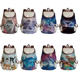 Backpacks Wolf Print Backpack Cool Women Backpack Teens Drawstring Backpacks Animal Casual Teenage High Capacity School Bag Custom Pattern