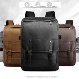 Backpacks High Quality Men Backpack PU Leather Rucksack Vintage Large Laptop Backpacks Male Mochilas Schoolbag For Teenagers Boys