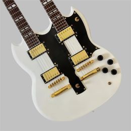 Double-neck G-brand electric guitar, white body, gold hardware rosewood fingerboard, free shipping 258
