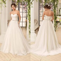 Eleganckie długie ukochane Tiul Suknie ślubne z szarą A-line koronkowa kość słoniowa Vestido de noiva plisowane Sweet Train Bridal Suknie dla kobiet