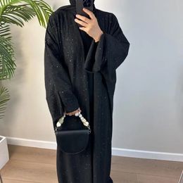 Autumn Women Kaftan Muslim Sparkly Pleated Modest Burqa Islamic Cardigan Dress Dubai Abaya240416