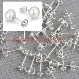 High Quality 100PCS Lot 925 Sterling Silver DIY Jewelry Findings Ear Pin Pairs Stud Earrings With BACK STOPPERS 240410