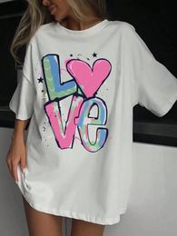 Cotton Women TShirt Color Graffiti Letter Love Printed Tees Soft Casual Street Short Sleeve Sports Breathable T Shirt Female 240410