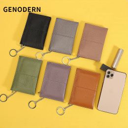 Purses GENODERN First Layer Cowhide Women's Wallet Leather Key Ring Bag Coin Purse Zipper Coin Purse