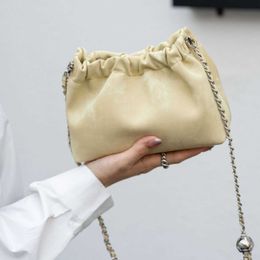 Small Cowhide and Versatile Womens Bag Single Shoulder Crossbody Golden Ball Chinese Style Simple Fashionable Zipper Dumpling