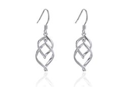 Classical Double Linear Loops Design Wave Earrings for Women Girls Real Solid 925 Sterling Silver Dangles Jewellery Whole1106433