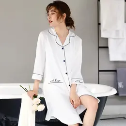 Women's Sleepwear 7511-12Red Summer Shirt-style Nightdress Real Silk Mid-length Three-quarter Sleeve Thin Sexy Pajamas