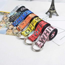 Mens and Womens Leather Belt Letter Embroidery Canvas Trend Double Loop Buckle Versatile Nylon