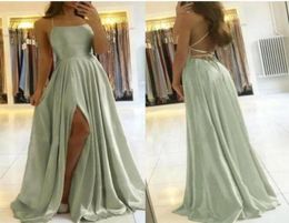 2022 Sexy Spaghetti Straps Bridesmaid Dresses Split Side Long Mint Green Maid Of Honor Gowns Plus Size Prom Dress BC9791 B04081974481