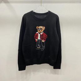 Women's Sweaters Spring Long Sleeve O Neck Black Pullovers Cute Cartoon Bear Wool Blend Casual Regular Fit Knitted Tops Women Clothing