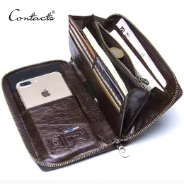 Wallets Genuine Leather Men Clutch Wallet Brand Male Card Holder Long Zipper Around Travel Purse With Passport Holder 6.5" Phone Case