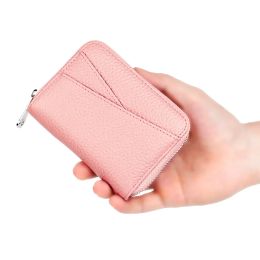 Holders Women's RFID Blocking Credit Card Wallet Minimalist Genuine Leather Zippered Small Coin Purse Front Pocket Card Holder for Women