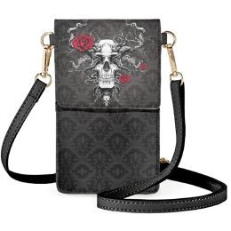 Bags FORUDESIGNS Luxury Fashion Mobile Phones Bags Goth Horror Skulls One Shoulder Bag Flip Phone Cover Female Cosmetic Pouch