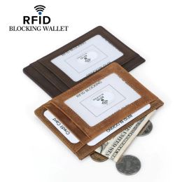 Holders Super Slim Soft Wallet 100% Genuine Leather Mini Anti RFID Credit Card Holder Coin Purse Men Thin Small Money Bag ID Case