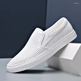 Dress Shoes Summer Mens Casual Genuine Leather Men Loafers Hollow Out Breathable Driving White Slip On Moccasins