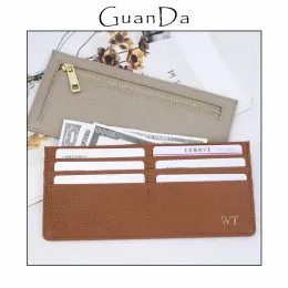 Holders Custom Initials Slim Woman Cowhide Card Holder Thin Genuine Leather Lettering Luxury Long Wallet Zipper Casual Business Purse