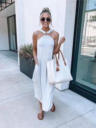 Casual Dresses 2024 Summer Halter Neck Long Women Simple Style Solid Colour Off Shoulder Loose Pocket Irregular Maxi Dress Vestidos