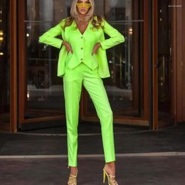 Men's Suits Bright Green Slim Women Pants Ladies Prom Evening Guest Formal Wear Custom Made (Jacket Vest Pants)