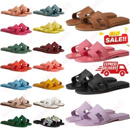 Luxury designer slides leather ladies sandals summer flat shoes fashion summer beach slippers for womens leather drag Slide flip flops Ladies slipper EUR 35-42