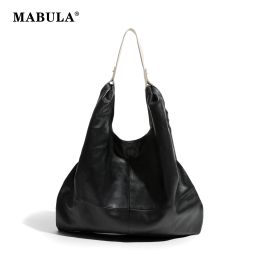 Hobos MABULA Simple PU Leather Hobo Bag for Women Classical Black Big Capacity Shoulder Purse Casual Shoulder Shopper Handbag