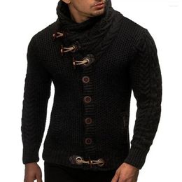Men's Sweaters Stylish Men Knitwear Warm Horn Buttons Autumn Winter Slim Fit High Collar Cardigan Sweater Basic Dressing