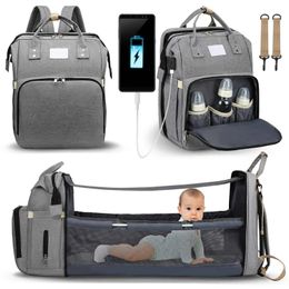 Fashionable Mommy Bag Folding Baby Bed Mother Large Capacity Portable Milk Bottle Diaper Double Shoulder Moms Bag 240407