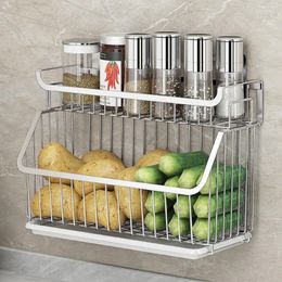 Kitchen Storage Wall-mounted Rack For Fruit Vegetable Spice Stainless Steel Dish Drying Oragnizer Basket Accessories