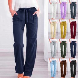 Women's Pants Women Basic Straight Leisure Multi Colors High Waist Strappy Wide Leg Workout Business Baggy Plus Size Trousers 5XL