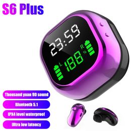 Earphones S6 Plus TWS Bluetooth 5.1 Earphones Wireless Headphones Sports Waterproof LED Colour Screen Digital Display for IPhone Xiaomi