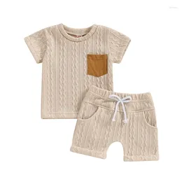 Clothing Sets Toddler Born Baby Boy Knit Summer Outfit Clothes Short T Shirt Set Solid Color Tee Top Elasticated Waist Shorts