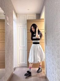 Skirts Korobov Flower Skirt Fold Design A Line Women Spring Small Pengpeng Half Korean Fashion Faldas Y2k Clothing