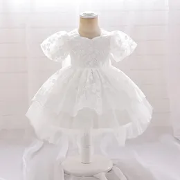 Girl Dresses Flower Girls White Wedding Bridesmaid Party Baby Kids 1st Birthday Tulle Prom Gown Infant Bubble Sleeves Puffy Costumes