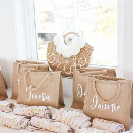 Bags Personalised Wedding Mrs Burlap Tote Bag Bridal Party Retro Beach Bag Bridesmaid Custom Jute Tote Bag Literary Simple Gift