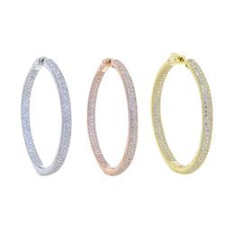 Summer Fashion Loop Earring Round Circle Micro Pave Cubic Zirconia 50mm Big Hoop Earrings Jewelry For Women Party Wedding & Huggie259D