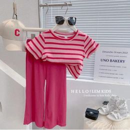 Clothing Sets Girls' Baby Clothes Set Summer Children's Stripe Short Sleeve T-shirt Straight Trousers 2 Piece Kids Outfit