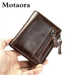 Wallets MOTAORA Men's Genuine Leather Wallet New Short Slim Credit Card Holder Casual Zipper Wallets For Men Fashion Coin Purse For Male