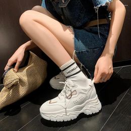 Casual Shoes White Women's Chunky Sneakers Lace-up Vulcanised Fashion Dad Platform Sneaker Basket