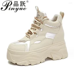 Casual Shoes Women Walking Sneakers Autumn Lace-up High Platform Chunky Breathable Leather 8CM Winter Wedge Heels