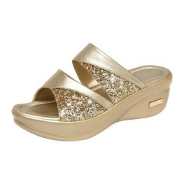Female Casual Slingbacks Sandals Glitter PU Wedge Platform Comfortable Sandals for Women Spring Summer Wedge Slippers 240415